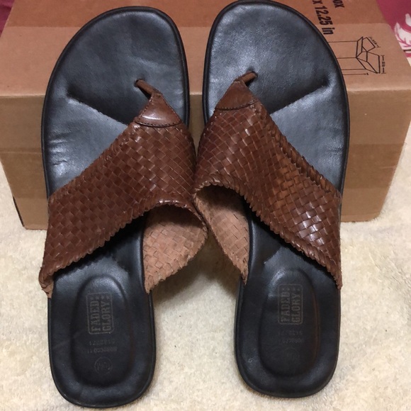 Vintage Faded Glory Morocco Brown Leather Flip Flops Size 10 - Picture 2 of 5